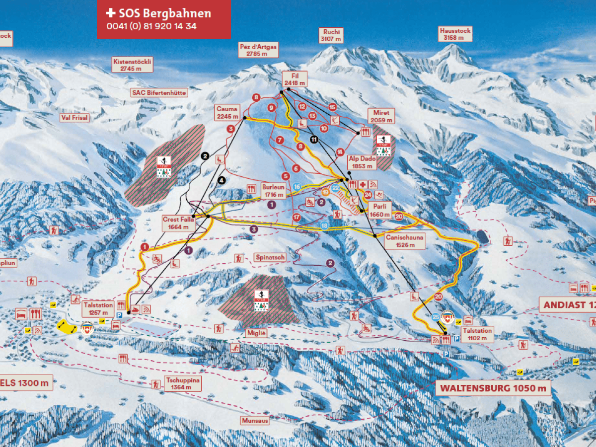 Pistenplan Skigebiet Brigels - Trailmap Skiresort Brigels