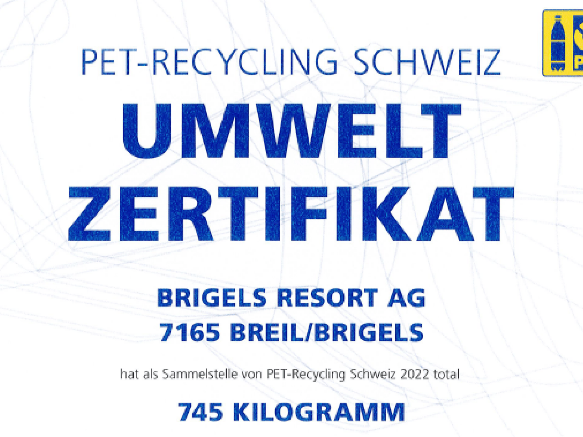 Umwelt-Zertifikat PET-Recycling - Pradas Resort