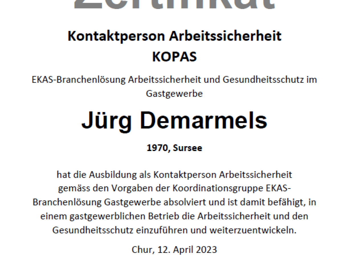 Kopas Zertifikat Jürg Demarmels